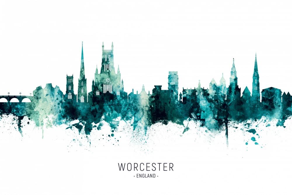 Worcester Watercolor Skyline by Michael Tompsett — canvas wall art