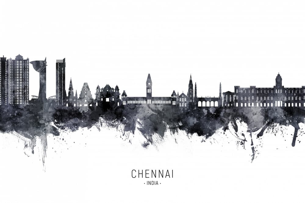 Watercolor Chennai Skyline by Michael Tompsett — canvas wall art