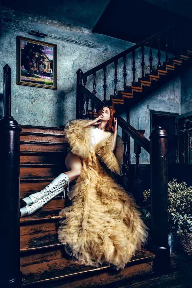 Golden Gown Grand Staircase by Ruslan Bolgov — canvas wall art