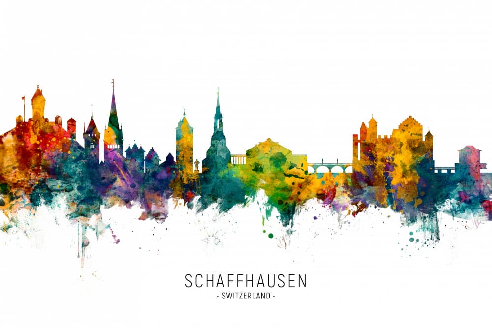 Schaffhausen Watercolor Skyline by Michael Tompsett — canvas wall art