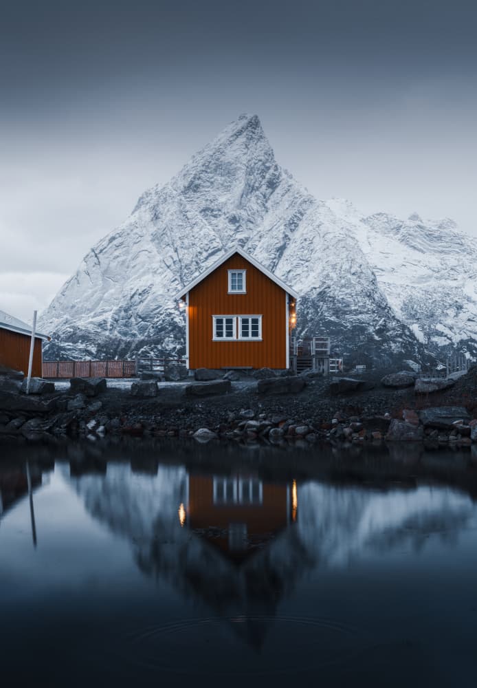 Tranquil Mountain House Reflection by NingYun Ye — canvas wall art