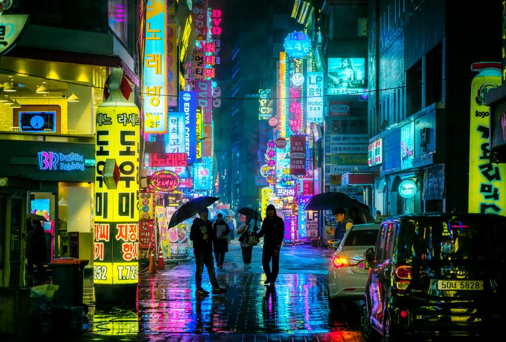 Neon City Rain by Alberto Urra — canvas wall art