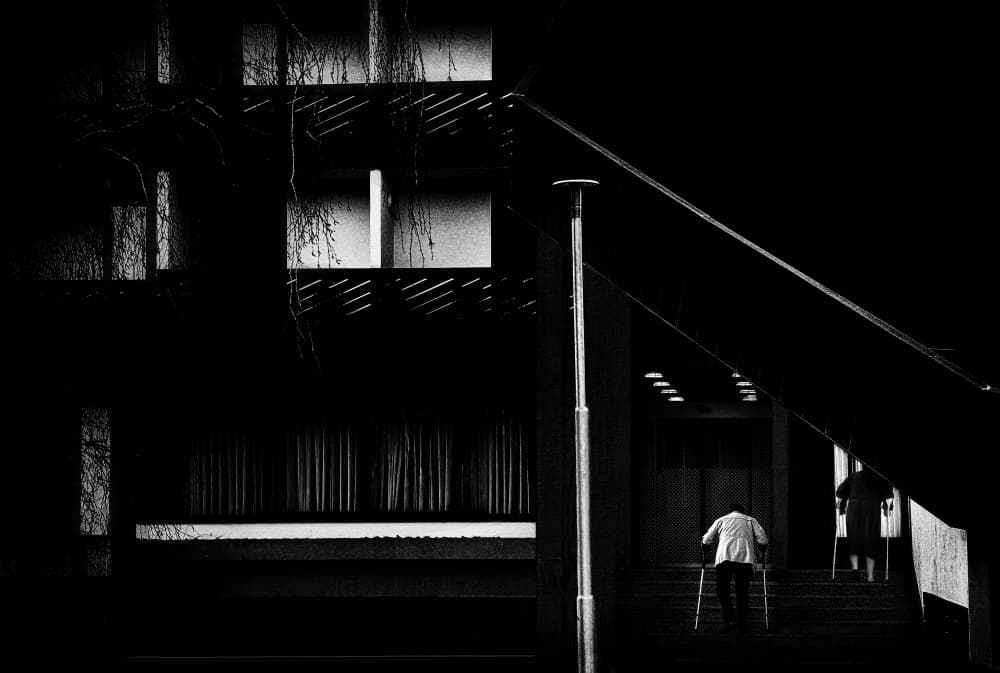 Dark Stairway Climb by Samanta Krivec — canvas wall art