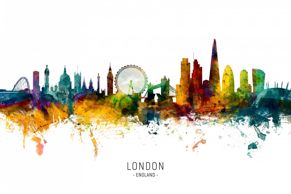 Colorful London Skyline by Michael Tompsett — canvas wall art