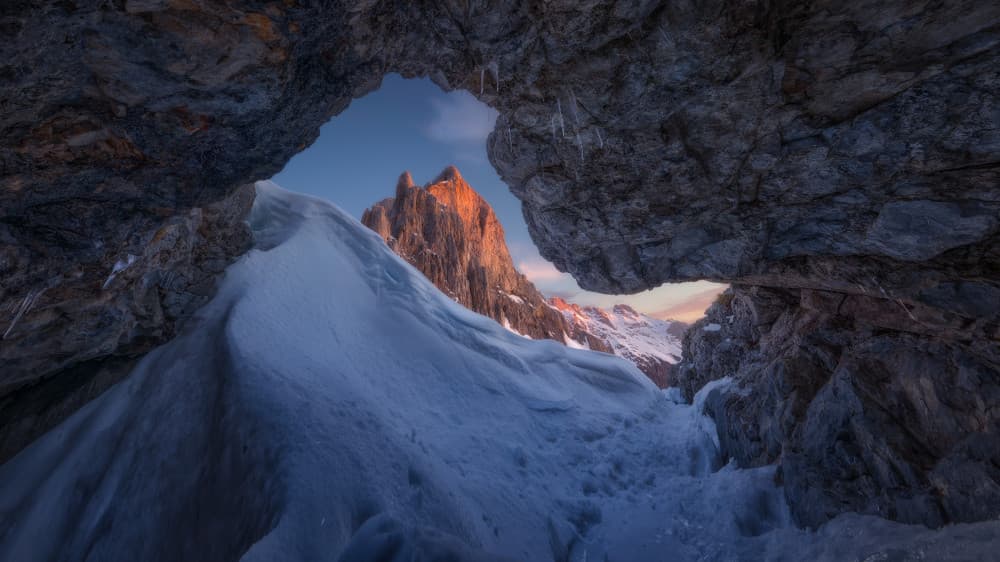 Mountain Cave Winter Glow by Cesar Alvarez Osorio — canvas wall art