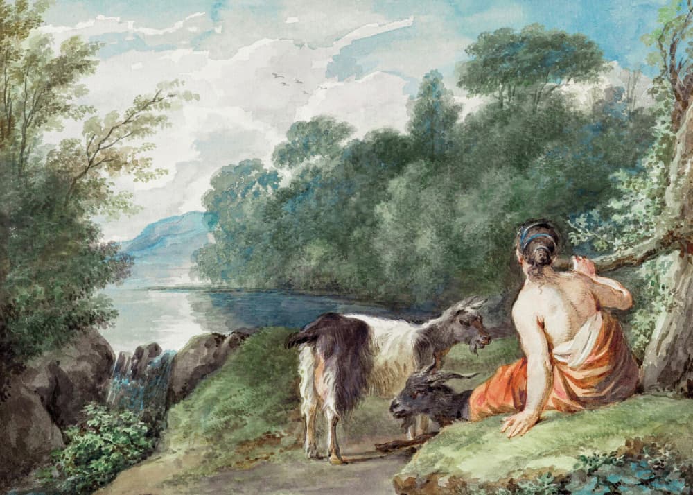 Shepherdess With Goats In a Landscape With a Lake by Aert Schouman — canvas wall art