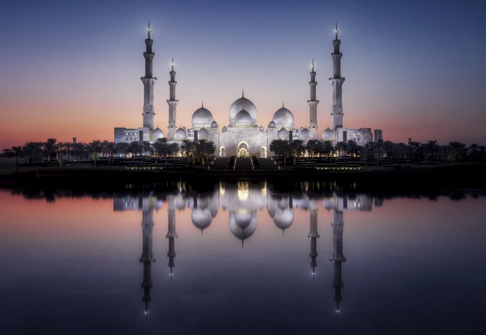 Grand Mosque Reflection Glow by yoann — canvas wall art