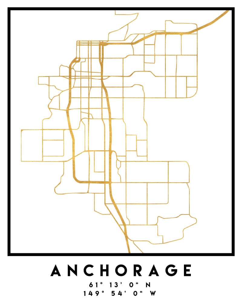 Anchorage Gold City Map by Emiliano Deificus — canvas wall art