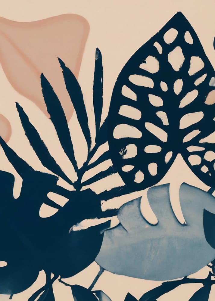 Blue Blush Tropical Leaves by Merel Takken — canvas wall art