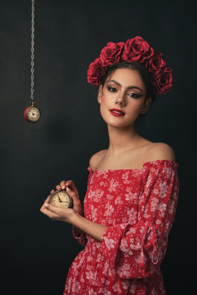 Woman of Time and Roses by Mihai Bogdan R — canvas wall art
