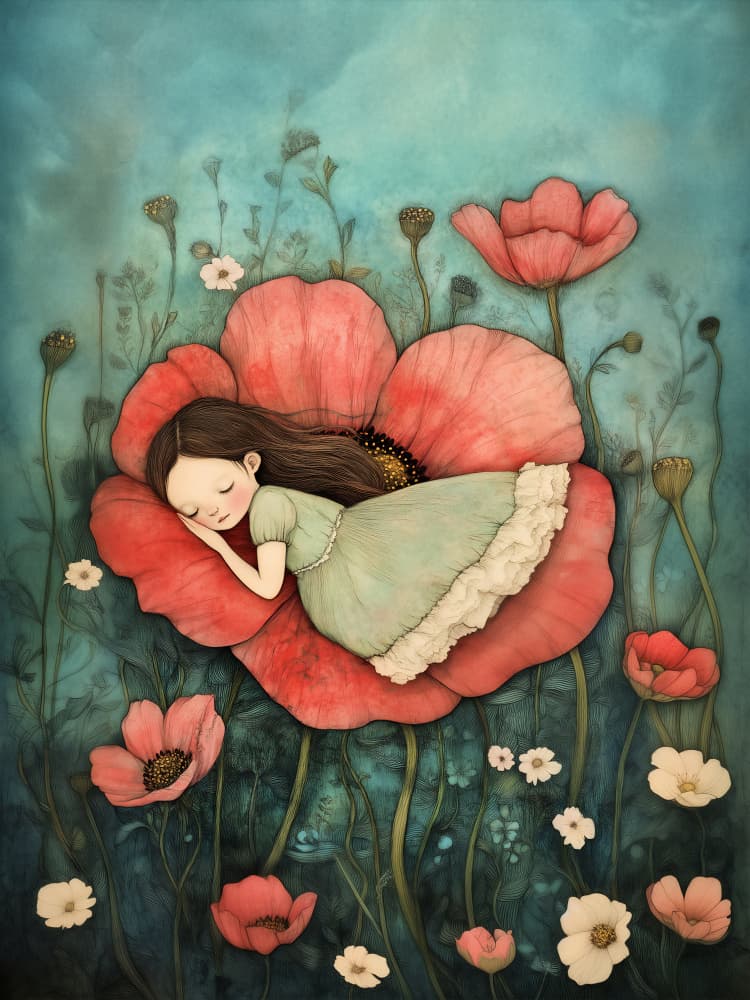 Sleeping in the Poppy by Annika Persson — canvas wall art