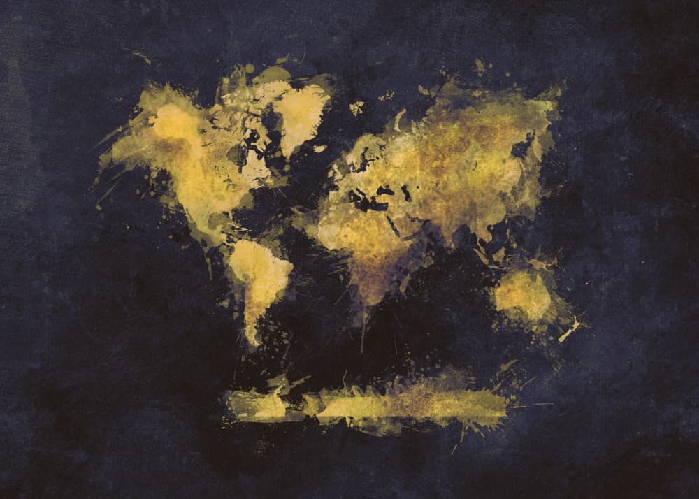 Abstract Gold World Map by Justyna Jaszke — canvas wall art