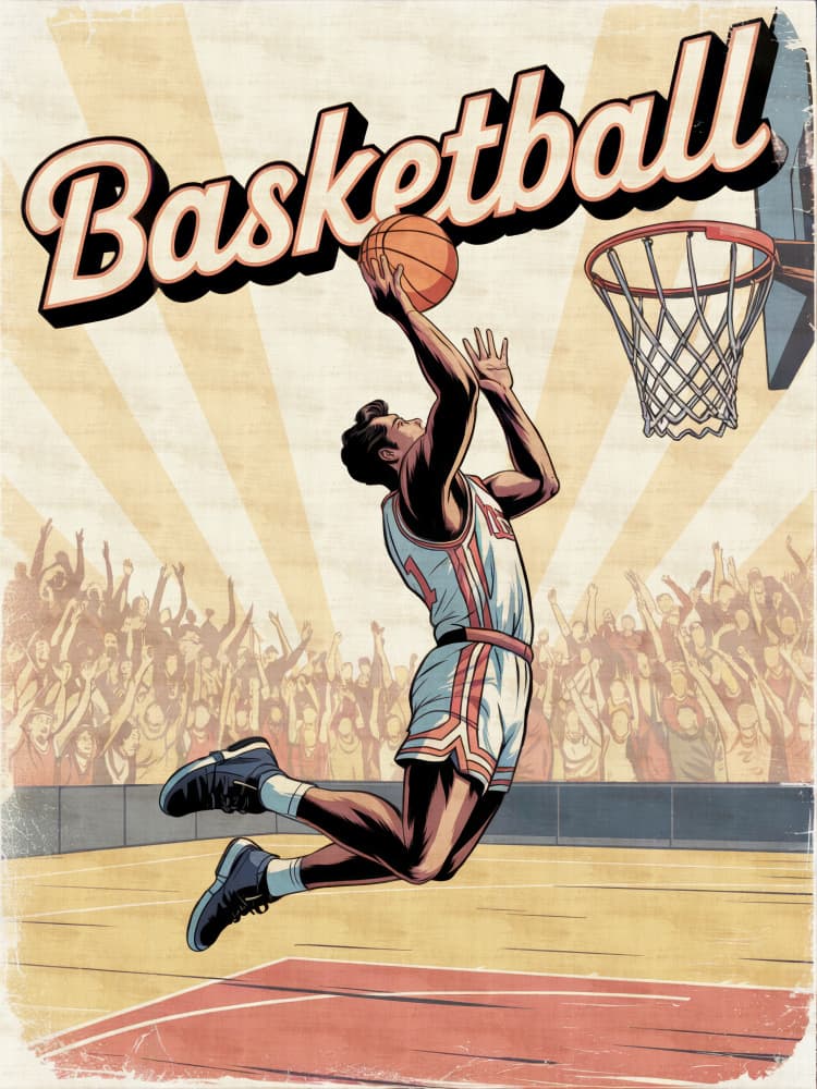 Retro Basketball Slam Dunk by Andreas Magnusson — canvas wall art