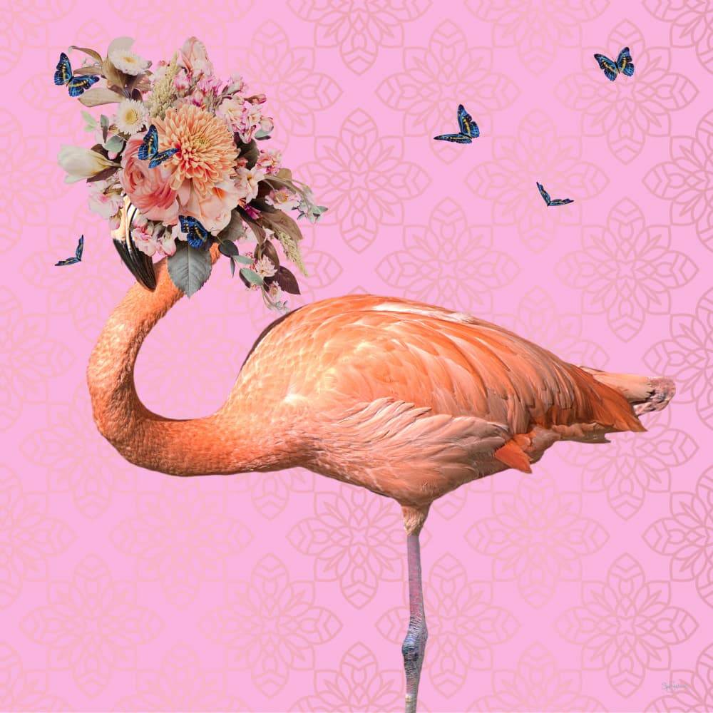 Pink Flamingo Flower Crown by Sue Skellern — canvas wall art