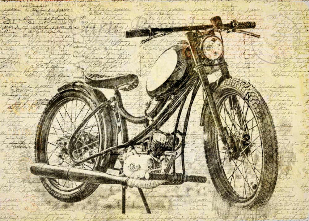old motor cycle by Lembayung senja studio [Vintage Poster] — canvas wall art