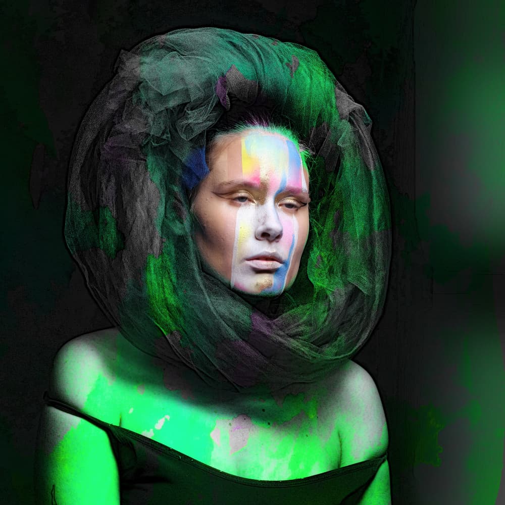 Green Haze Woman Portrait by Itzik Rabinovitz — canvas wall art