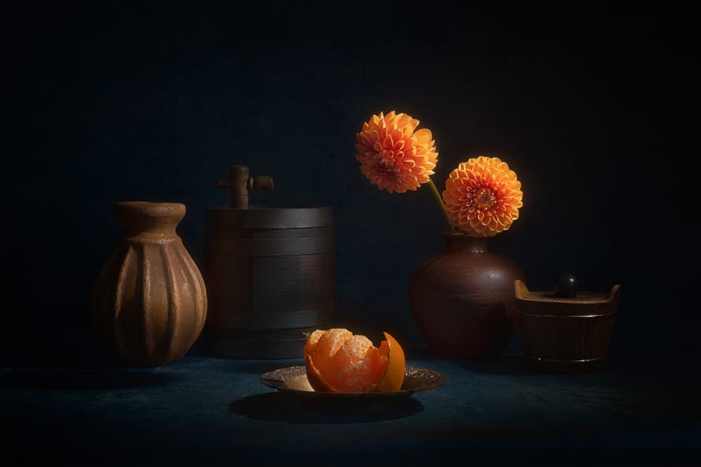 Orange Dahlia Still Life by Lydia Jacobs — canvas wall art