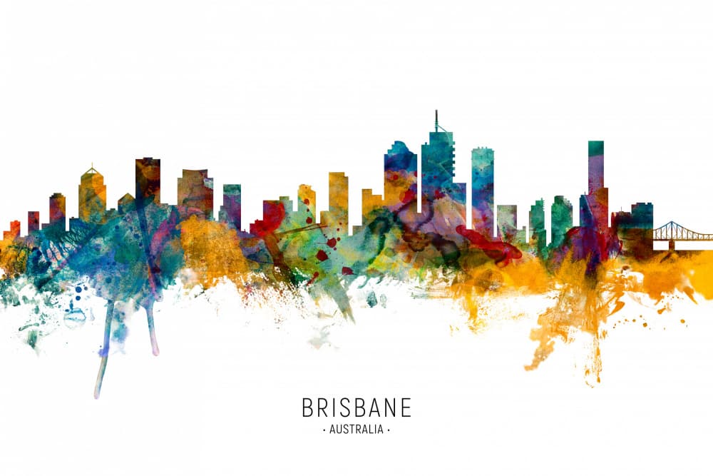 Colorful Brisbane Skyline by Michael Tompsett — canvas wall art