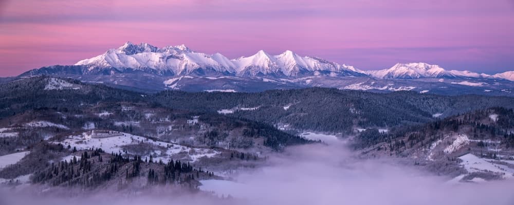 Purple Mountain Dawn by Krzysztof Mierzejewski — canvas wall art