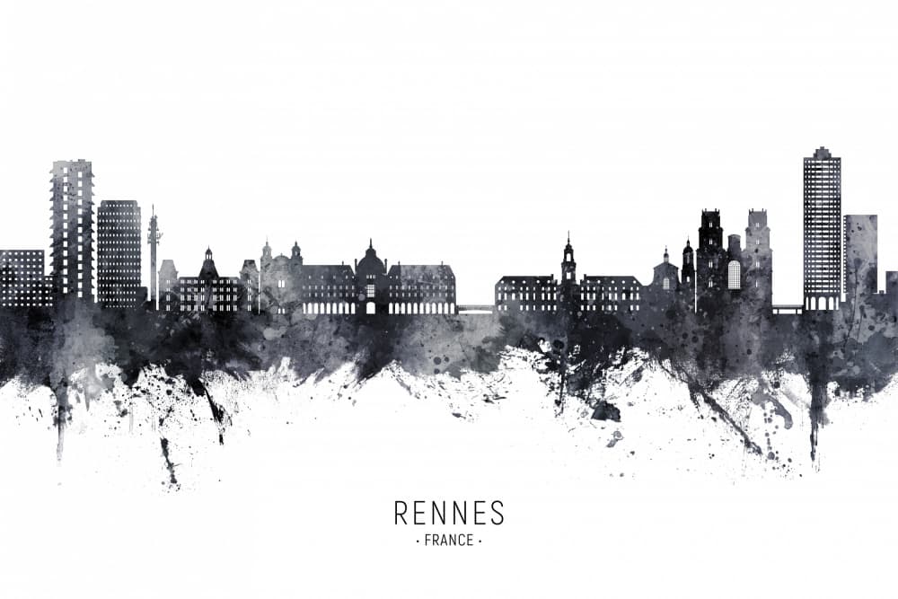 Rennes Skyline Watercolor by Michael Tompsett — canvas wall art