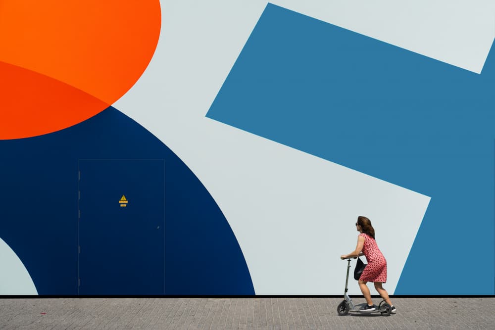 Vibrant Scooter Girl by Luc Vangindertael (laGrange) — canvas wall art