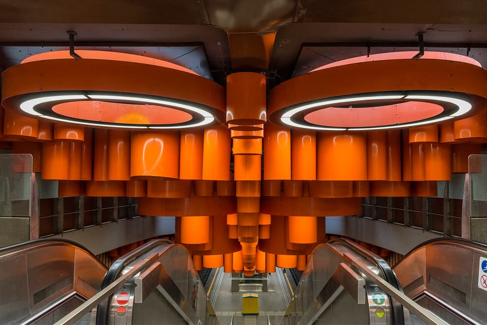 Futuristic Orange Station by Jef Van den Houte — canvas wall art