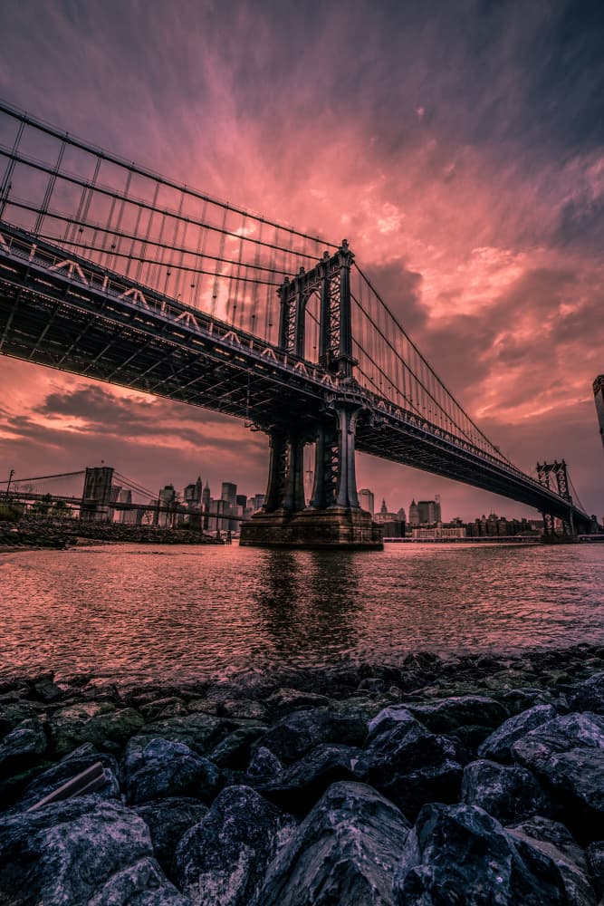 Manhattan Bridge Pink Sky by Christopher R. Veizaga — canvas wall art