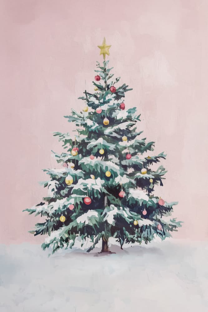 Festive Pink Christmas Tree by Melloi Art Prints — canvas wall art