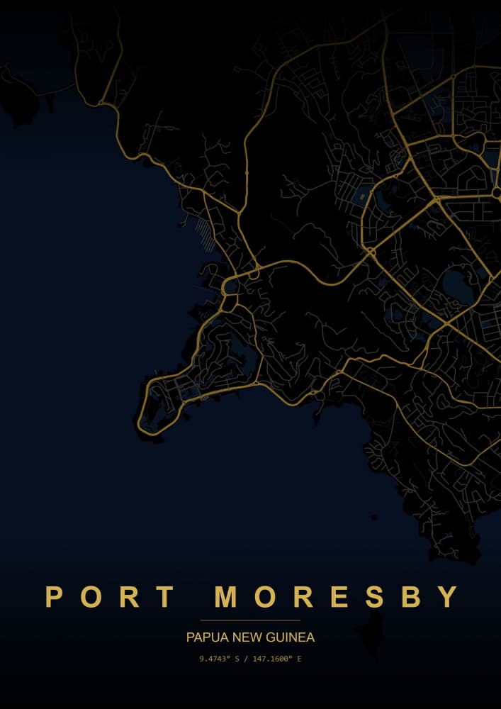 Port Moresby Night Map by HUGO — canvas wall art