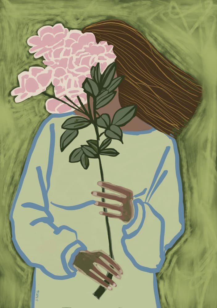 Woman With Pink Flowers by Sharyn Bursic — canvas wall art