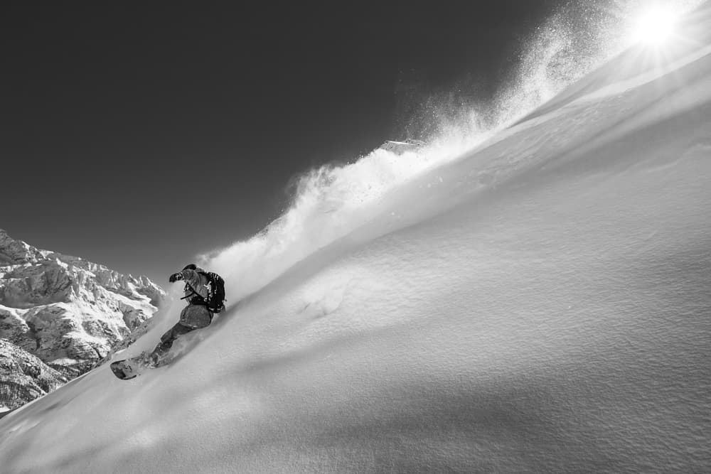 Sunlit Powder Snowboarding by Jakob Sanne — canvas wall art