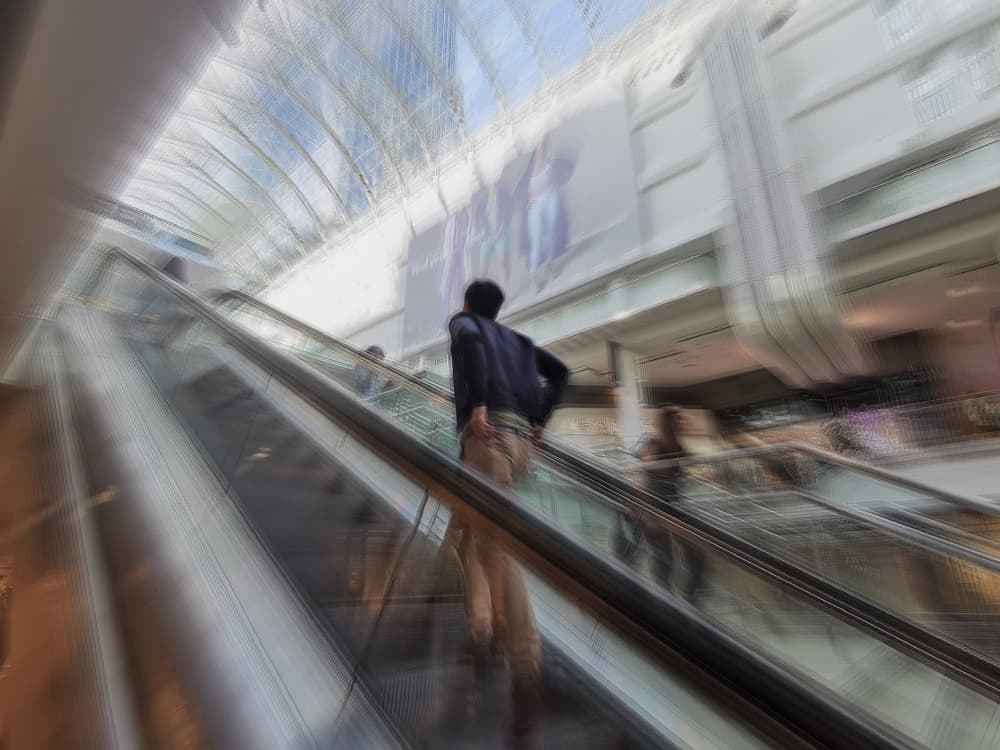 Blurred Escalator Ascent by Jasmine Zhang — canvas wall art