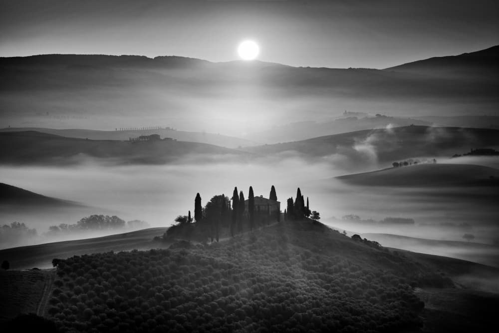 Misty Tuscan Sunrise by Martin Froyda — canvas wall art
