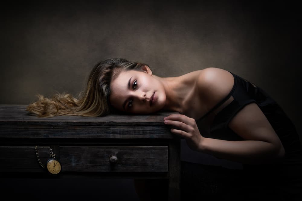Pensive Woman Dark Mood by Luc Stalmans — canvas wall art