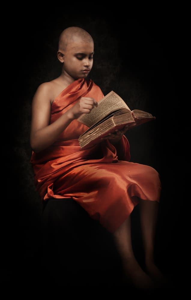 Serene Monk Reading by Nilendu Banerjee — canvas wall art