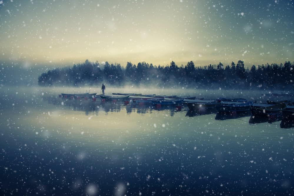 Snowy Lake Solitude by Mika Suutari — canvas wall art
