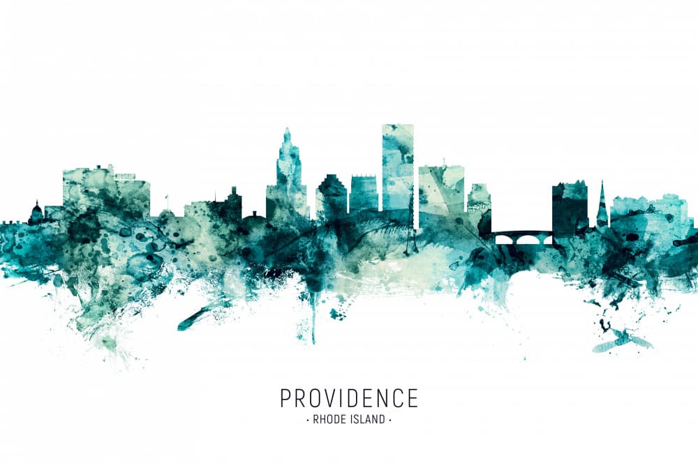 Providence Watercolor Skyline by Michael Tompsett — canvas wall art