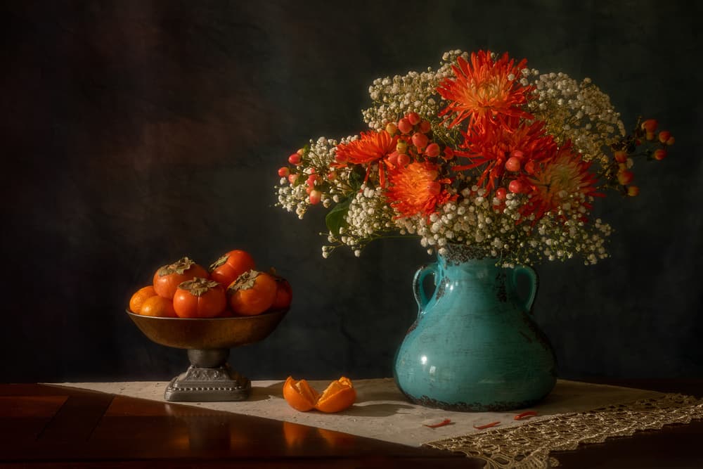 Autumn Flowers And Persimmons by Wendy Xu — canvas wall art