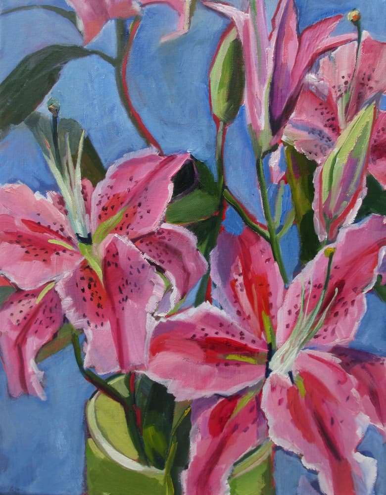Vibrant Pink Lilies by Maxine Shore — canvas wall art
