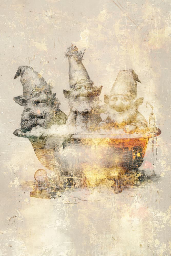 Whimsical Gnome Bath by Rafal Kulik — canvas wall art