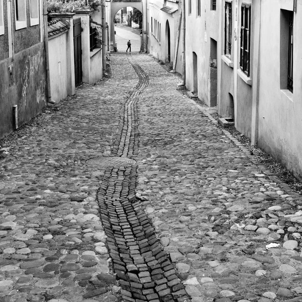 Winding Cobblestone Alley by Catalin Baican — canvas wall art