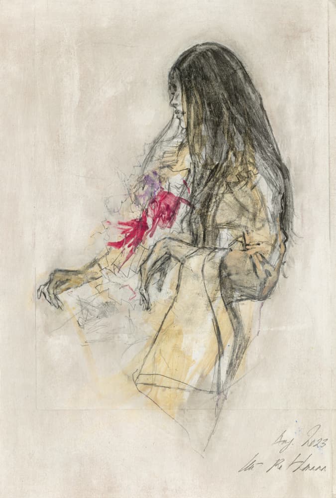Dark Haired Woman Sketch by Ute Rathmann — canvas wall art