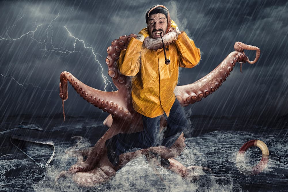 Stormy Octopus Struggle by Giacomo Bruno — canvas wall art