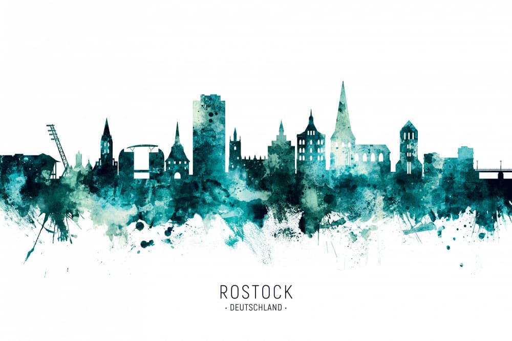 Rostock Watercolor Skyline by Michael Tompsett — canvas wall art