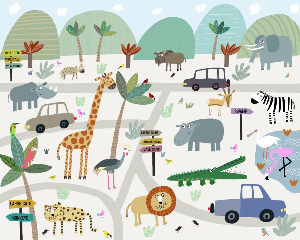 Safari Animal Map by Carla Daly — canvas wall art