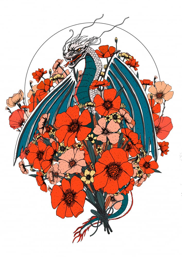 Floral Dragon Majesty by Nicholas — canvas wall art