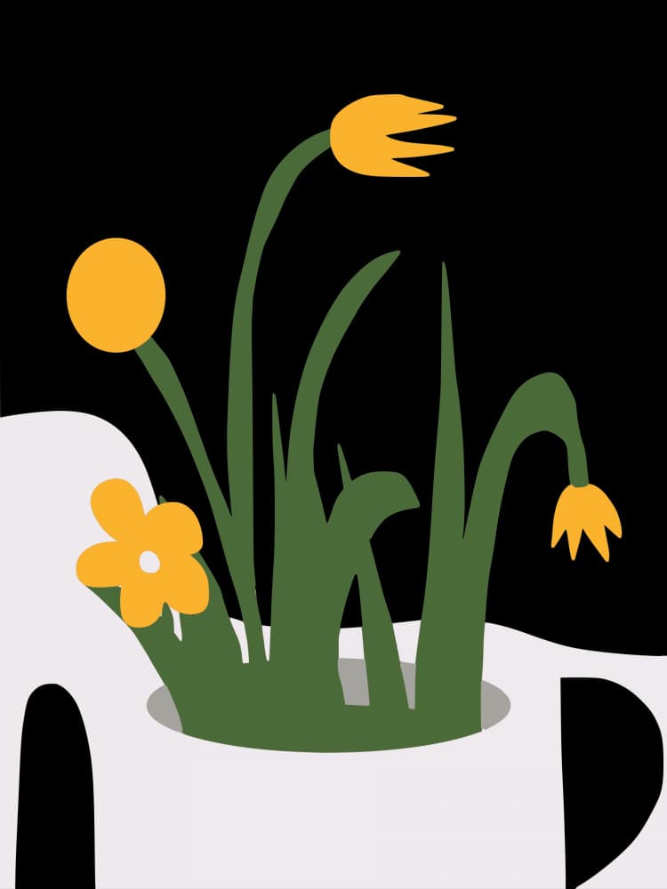 Minimalist Potted Yellow Flowers by Little Dean — canvas wall art