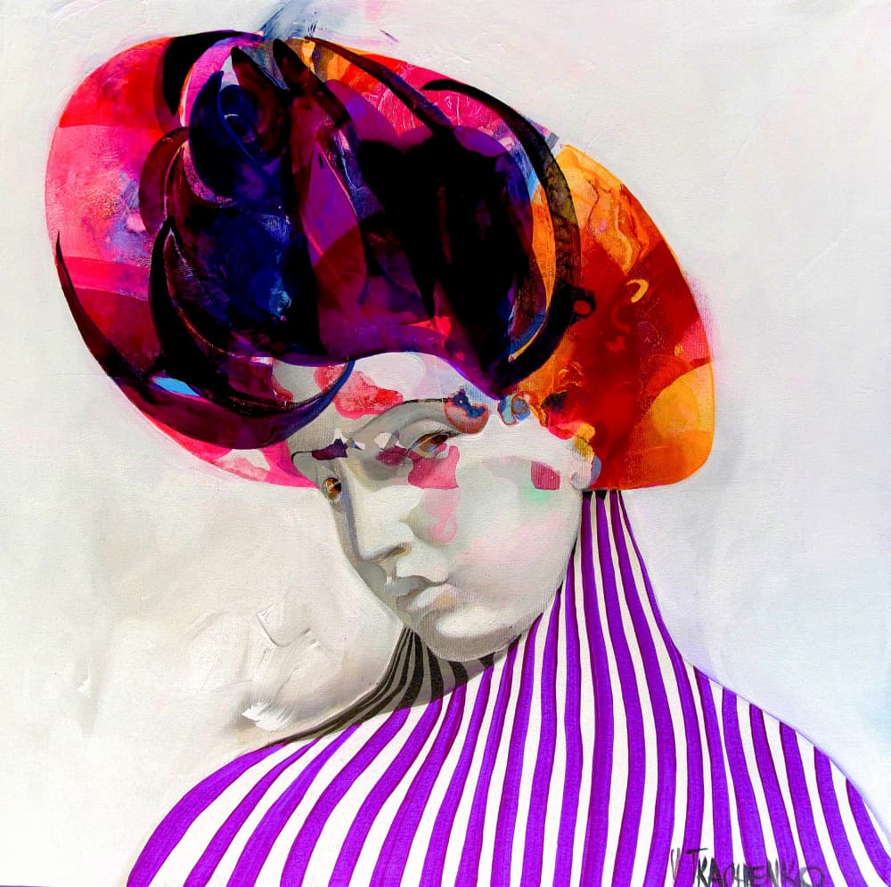 Colorful Striped Portrait by Victor Tkachenko — canvas wall art