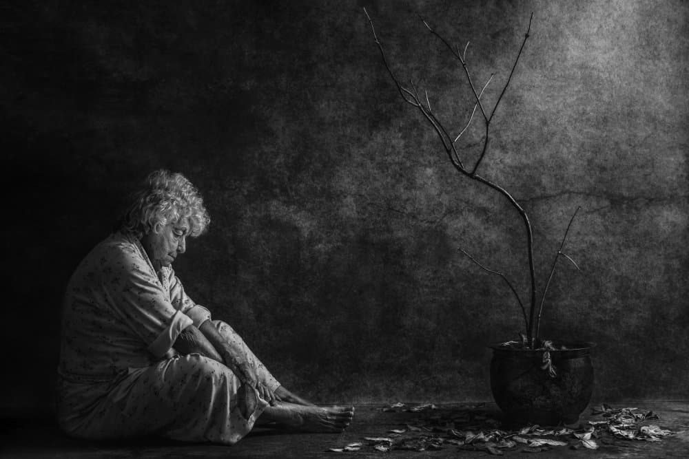 Elderly Woman Solitude by Stephen Clough — canvas wall art