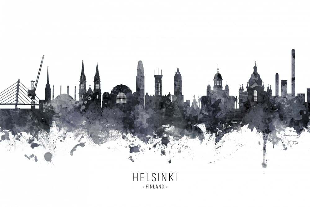 Helsinki Watercolor Skyline by Michael Tompsett — canvas wall art